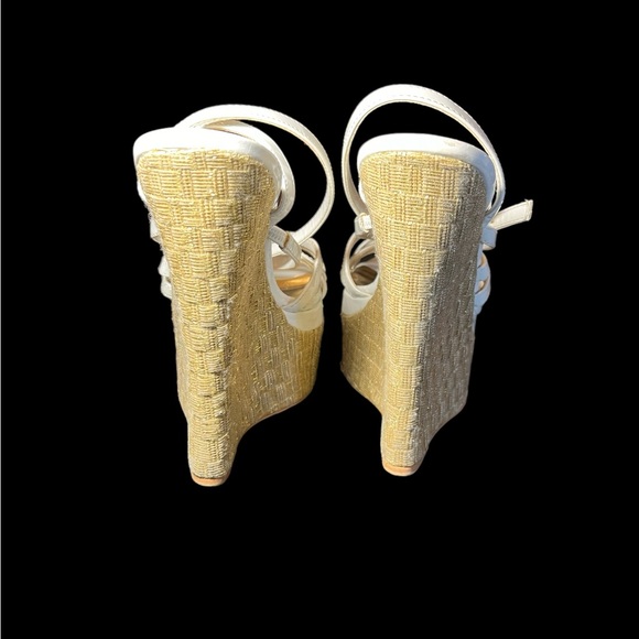 Bebe White & Tan Wedge Sandals - Picture 4 of 5